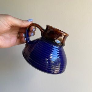 MCM No-Spill Ceramic Mug Vintage Coffee Tea Cup Blue & Brown Glaze